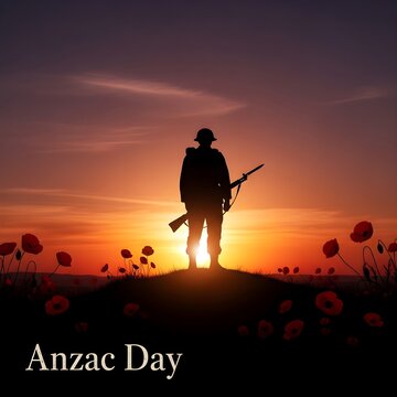 Silhouette of a soldier on anzac day