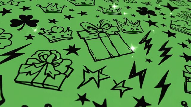 Green surface with black crown and star patterns