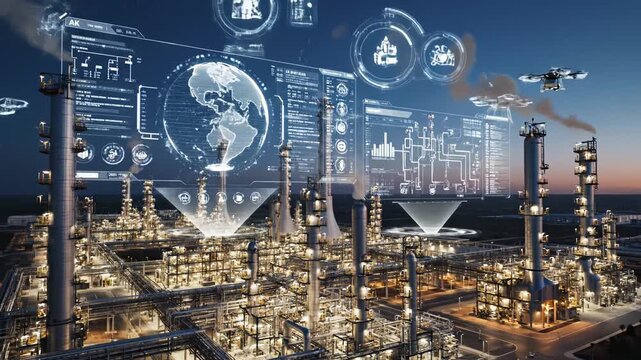 Industrial refinery with digital overlays