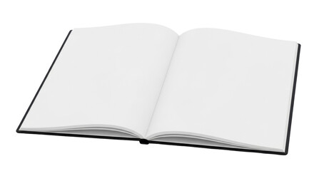 Open blank book PNG isolated on transparent background, sketchbook mockup for creative writing and drawing projects