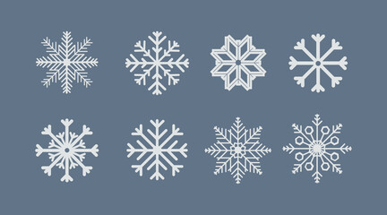 Christmas Snowflakes set, winter snow icon, thin line icon of snowflakes .  Cute minimalistic snowflakes collection.