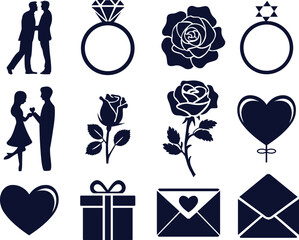 Propose Day Romantic Symbols Set Vector Illustration