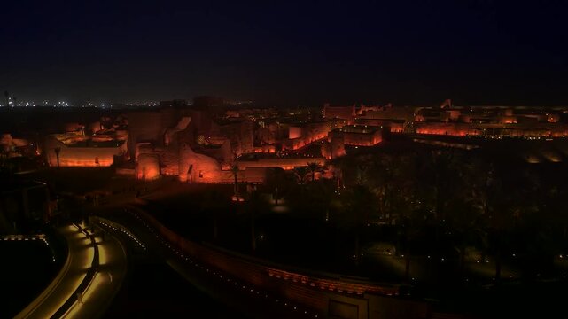 Ad Diriyah, Saudi Arabia &ndash; Night aerial view of the historic heritage village in the Riyadh region, Saudi Founding Day (22 February)