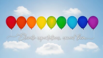 Rainbow Balloons Ascending Against A Cloudy Sky