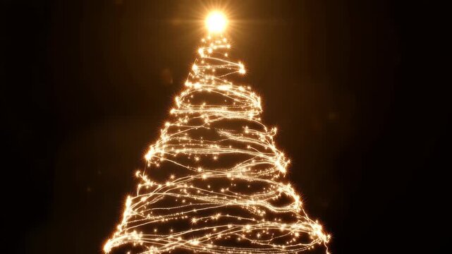 Brightly lit Christmas tree decoration glowing in the dark at holiday season