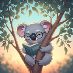 メガネをかけた可愛いコアラの学習時間