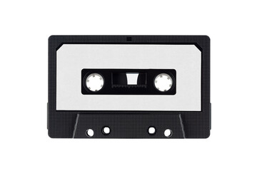Fototapeta premium Old cassette tape with blank label isolated on transparent background. PNG image.