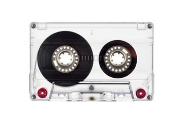 Fototapeta premium Old transparent cassette tape without label isolated on transparent background. PNG image.