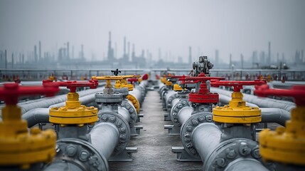 Fototapeta premium Industrial Pipes and Valves at Chemical Refinery