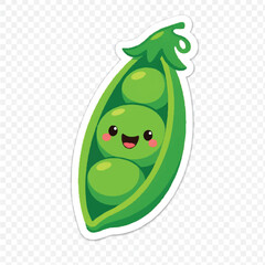 Cute Kawaii Pea Pod Sticker Happy Vegetable Cartoon Vector