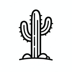 Minimalist Saguaro Cactus Icon Black Outline Desert Plant Graphic