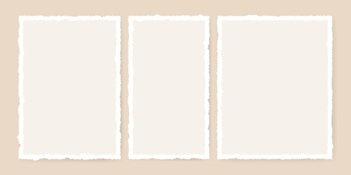 Torn paper frames. Blank ripped note sheets with jagged edge for poster, post, stories, vintage rough memo pieces, scrapbook pages. Vector isolated set