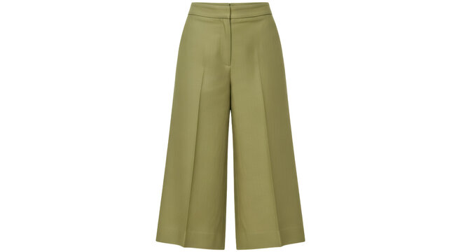 Olive green wide-leg pants isolated PNG, stylish culottes for women s fashion and apparel design projects on transparent background