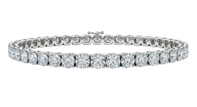 Elegant diamond tennis bracelet isolated PNG, sparkling gemstone jewelry on transparent background for luxury fashion and bridal accessory design