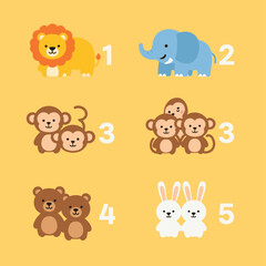 Obraz premium Cartoon Animals Including Lion Elephant Monkeys.