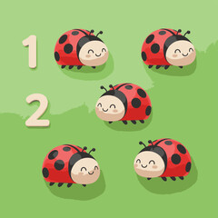 Obraz premium Five Cartoon Ladybugs with Happy Faces.