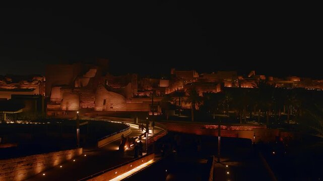 Ad Diriyah, Saudi Arabia &ndash; Night aerial view of the historic heritage village in the Riyadh region, Saudi Founding Day (22 February)