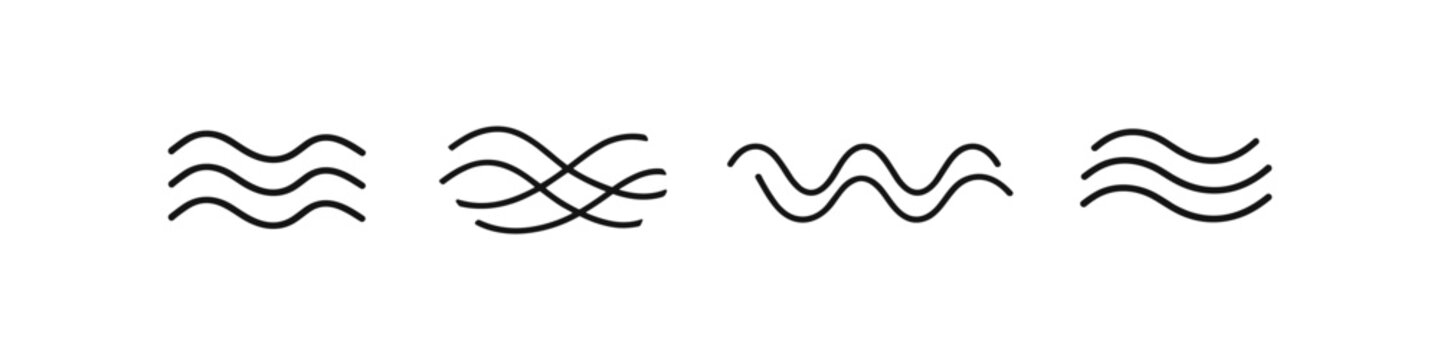 Set of four simple black line wave icons on a white background