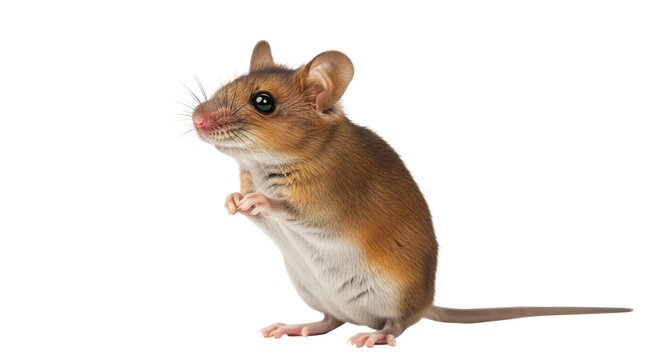 Adorable brown field mouse standing isolated PNG, cute rodent with big eyes and ears on transparent background, small animal for design projects