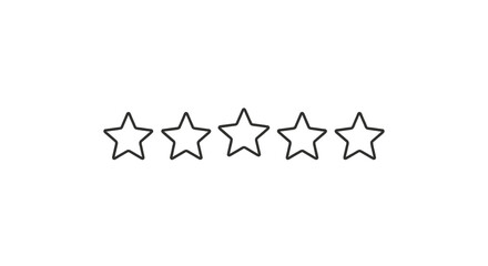 Five outline stars, rating system, isolated on transparent background, vector graphic illustration.