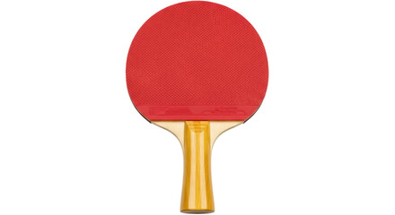 Red ping pong paddle isolated PNG on transparent background, table tennis racket for sports and recreational activity