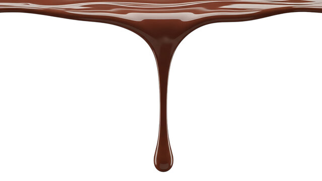 Melted chocolate flowing and dripping isolated on a transparent background brown liquid