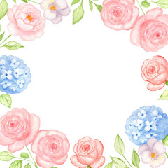 Romantic Floral Watercolor Frame with Roses