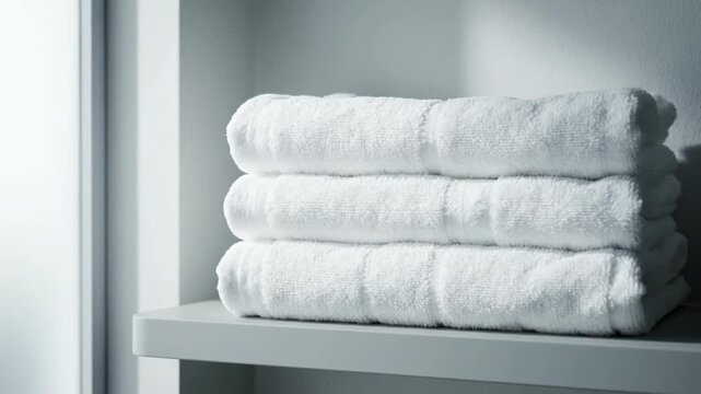 Stack of White Towels on Shelf.