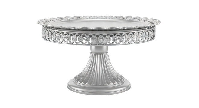 Ornate Silver Cake Stand with Scalloped Edge and Fluted Base
