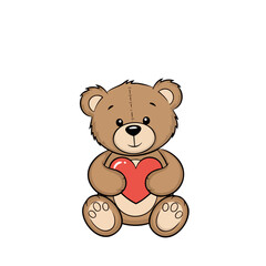 Cute Brown Teddy Bear Holding Heart.