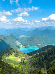 Fototapeta premium Landscape View from Herzogstand Mountain over Walchensee Lake, Bavaria, Germany