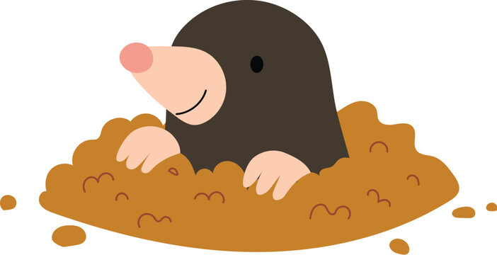 cute mole cartoon illustration, funny wildlife mole digging character