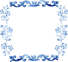 Blue Floral Decorative Watercolor Frame