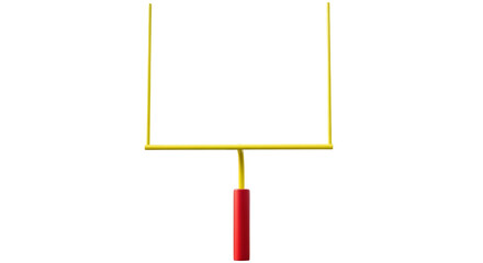 American football goal post PNG isolated on transparent background, yellow uprights and red padded base for sports design © Maria