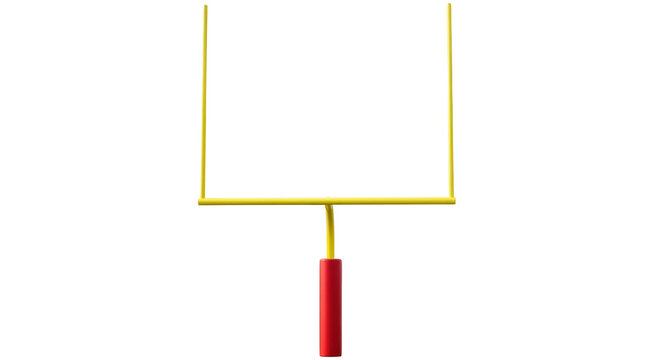 American football goal post PNG isolated on transparent background, yellow uprights and red padded base for sports design