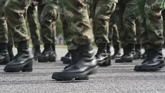 Soldiers in uniform boots standing