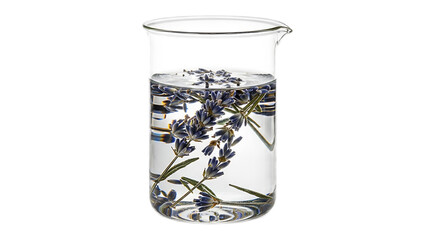 Laboratory grade beaker with floating dried lavender