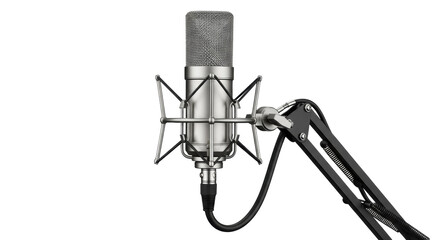 Studio condenser microphone PNG isolated on transparent background, professional audio recording...