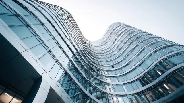 Modern skyscraper design with wavy glass facade reaches for the sky in an urban setting during daylight
