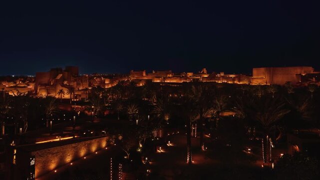 Ad Diriyah, Saudi Arabia &ndash; Night aerial view of the historic heritage village in the Riyadh region, Saudi Founding Day (22 February)