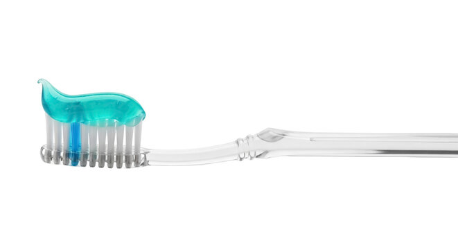 Toothbrush with blue toothpaste isolated PNG, dental hygiene product for oral care and healthy teeth on transparent background
