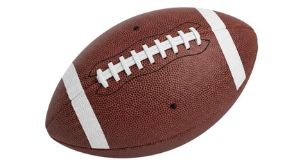 American football isolated PNG, brown leather ball with white stripes and laces, sport equipment for training and competition on transparent background © Maria