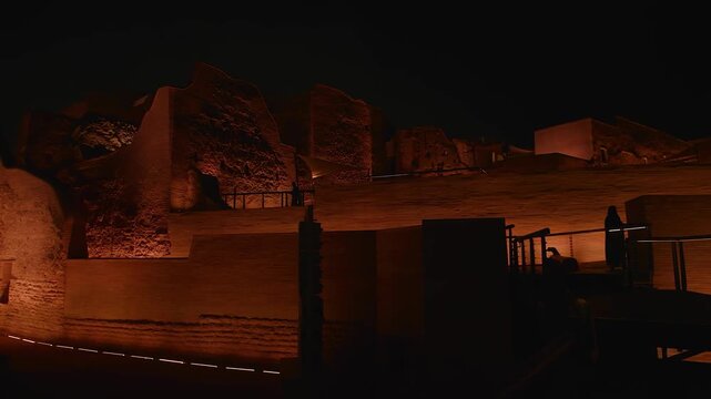 Ad Diriyah, Saudi Arabia &ndash; Night aerial view of the historic heritage village in the Riyadh region, Saudi Founding Day (22 February)