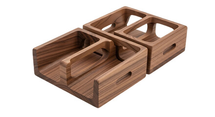 Wooden geometric cable organizer walnut wood grain