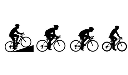 Naklejka premium Minimal Cycling Silhouette Icon Set with Different Bicycle Riding Poses Vector