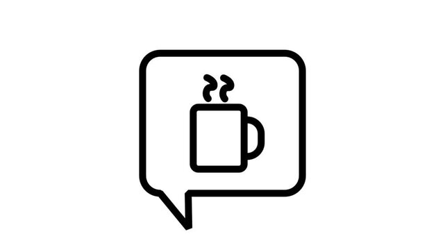 Coffee Cup Speech Bubble motion icon. Steaming coffee cup icon inside a speech bubble for break time, cafe invitations, and morning discussions.