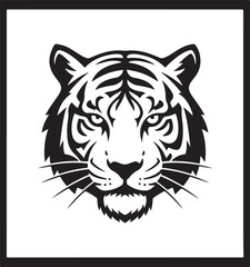 Fototapeta premium Tiger face silhouette logo, powerful modern mark.