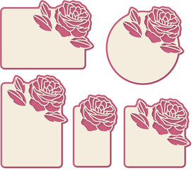 Wedding invitation set with rose, Layered greeting card, Round and square flowers borders