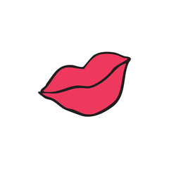 Valentine's Day lips and air kiss, hand-drawn vector illustration