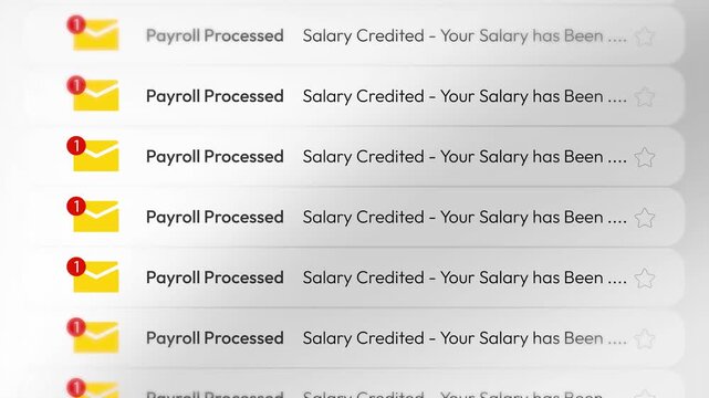 Payroll processed email alerts for salary credit financial management and business communication systems